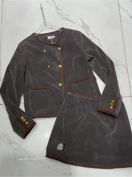 Celine' Jackets & Blazers - Classic Women's Velvet Two-Piece Jacket & Skirt Set - Brown